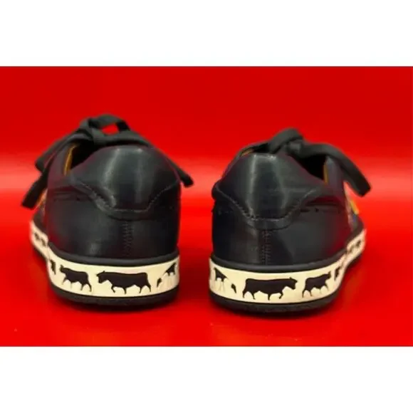 Bally Animal Anistern Navy Blue Leather Low Top Embroidered Sneakers Sz 6 1/2 D